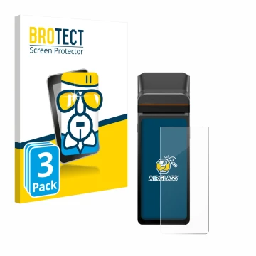 Face avant d’un emballage produit avec le logo de la marque BROTECT. À côté, l’appareil Sunmi V3H est représenté avec la prote