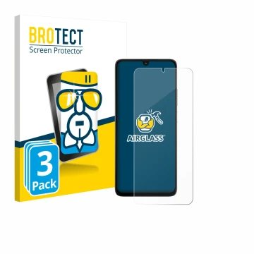 Face avant d’un emballage produit avec le logo de la marque BROTECT. À côté, l’appareil Motorola Moto G06 est représenté avec 