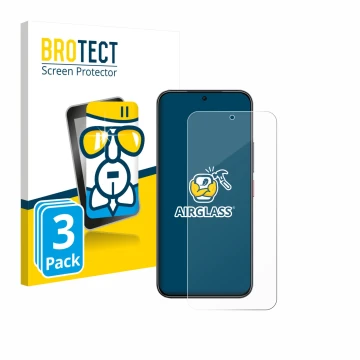 Face avant d’un emballage produit avec le logo de la marque BROTECT. À côté, l’appareil Nubia Air est représenté avec la prote