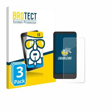 Face avant d’un emballage produit avec le logo de la marque BROTECT. À côté, l’appareil Xiaomi Moaan InkPalm Mini Plus 2 est r