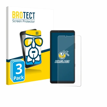 Face avant d’un emballage produit avec le logo de la marque BROTECT. À côté, l’appareil Sony Xperia 10 VII est représenté avec