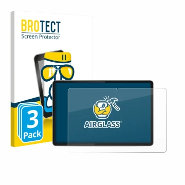 Face avant d’un emballage produit avec le logo de la marque BROTECT. À côté, l’appareil Lenovo Yoga Tab 11.1