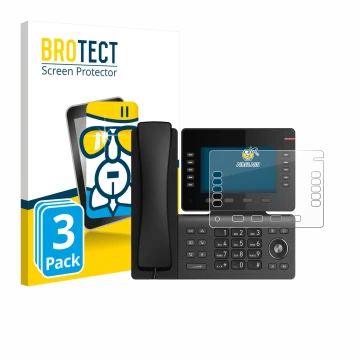 Face avant d’un emballage produit avec le logo de la marque BROTECT. À côté, l’appareil Snom D865 est représenté avec la prote