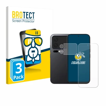Face avant d’un emballage produit avec le logo de la marque BROTECT. À côté, l’appareil Xiaomi 17 Pro (Avant+Caméra) est repré