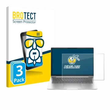 Face avant d’un emballage produit avec le logo de la marque BROTECT. À côté, l’appareil HP EliteBook 655 G11 est représenté av