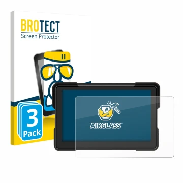 Face avant d’un emballage produit avec le logo de la marque BROTECT. À côté, l’appareil Airpuxem Motorrad Carplay 7