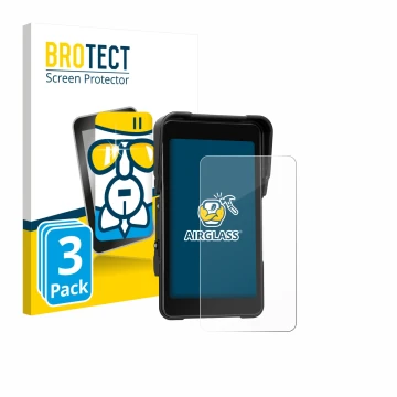 Face avant d’un emballage produit avec le logo de la marque BROTECT. À côté, l’appareil CAMECHO Motorrad Carplay 5