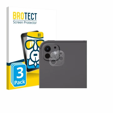 Face avant d’un emballage produit avec le logo de la marque BROTECT. À côté, l’appareil Apple iPad Pro 13