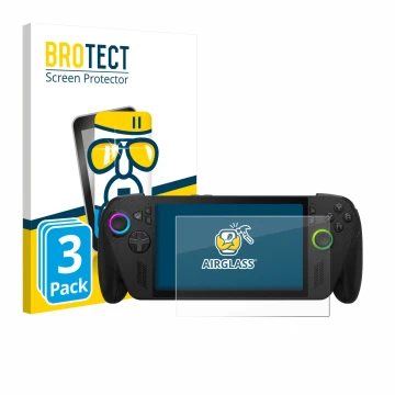 Face avant d’un emballage produit avec le logo de la marque BROTECT. À côté, l’appareil ASUS ROG Xbox Ally X est représenté av