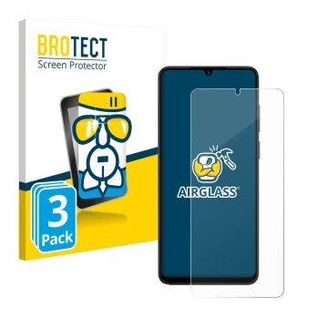 Face avant d’un emballage produit avec le logo de la marque BROTECT. À côté, l’appareil Honor X5c est représenté avec la prote