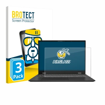 Face avant d’un emballage produit avec le logo de la marque BROTECT. À côté, l’appareil MSI Prestige 16 AI Evo B1M est représe