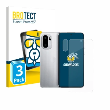 Face avant d’un emballage produit avec le logo de la marque BROTECT. À côté, l’appareil OnePlus 15R (Avant+Caméra) est représe