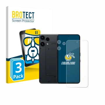 Face avant d’un emballage produit avec le logo de la marque BROTECT. À côté, l’appareil Nothing Phone (3a) Lite (Avant+Caméra)