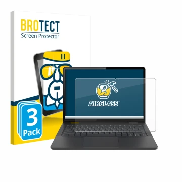 Face avant d’un emballage produit avec le logo de la marque BROTECT. À côté, l’appareil Lenovo 13w Yoga Gen 2 est représenté a