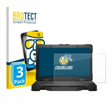 Face avant d’un emballage produit avec le logo de la marque BROTECT. À côté, l’appareil Dell Pro Rugged 14 Laptop est représen
