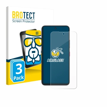 Face avant d’un emballage produit avec le logo de la marque BROTECT. À côté, l’appareil Telekom T Phone 3 Pro est représenté a