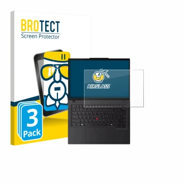 Face avant d’un emballage produit avec le logo de la marque BROTECT. À côté, l’appareil Lenovo ThinkPad P14s Gen 6 14.5