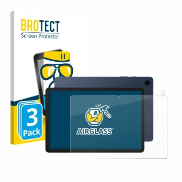 Face avant d’un emballage produit avec le logo de la marque BROTECT. À côté, l’appareil Samsung Galaxy Tab A9 Plus (Avant+Camé