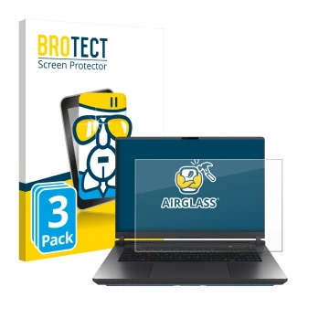 Face avant d’un emballage produit avec le logo de la marque BROTECT. À côté, l’appareil ASUS ROG Strix G16 2025 est représenté