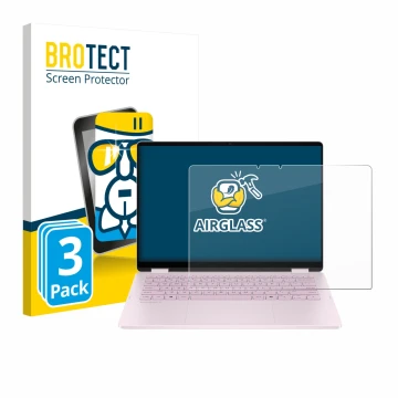 Face avant d’un emballage produit avec le logo de la marque BROTECT. À côté, l’appareil HP OmniBook 5 Flip 14 14-fp0153ng est 