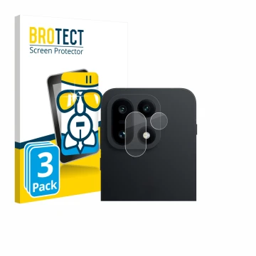 Face avant d’un emballage produit avec le logo de la marque BROTECT. À côté, l’appareil OnePlus 15 (Caméra UNIQUEMENT) est rep