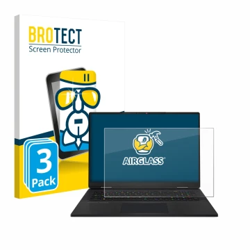 Face avant d’un emballage produit avec le logo de la marque BROTECT. À côté, l’appareil MSI Titan 18 HX AI 2025 est représenté