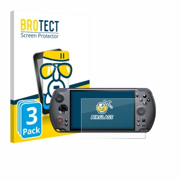 Face avant d’un emballage produit avec le logo de la marque BROTECT. À côté, l’appareil GPD Win 5 est représenté avec la prote