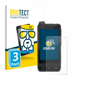 Face avant d’un emballage produit avec le logo de la marque BROTECT. À côté, l’appareil Uniwa F400 est représenté avec la prot