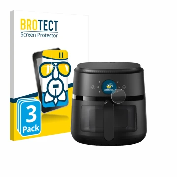 Face avant d’un emballage produit avec le logo de la marque BROTECT. À côté, l’appareil Philips Airfryer 2000 Gen 2 6,2L est r