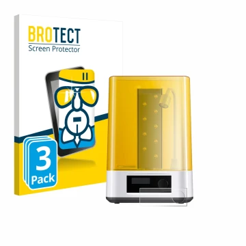 Face avant d’un emballage produit avec le logo de la marque BROTECT. À côté, l’appareil Anycubic Wash & Cure 3 est représenté 