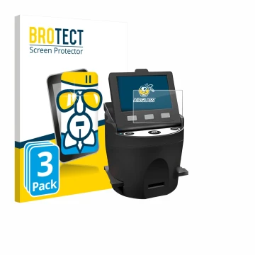 Face avant d’un emballage produit avec le logo de la marque BROTECT. À côté, l’appareil Kodak SCANZA est représenté avec la pr