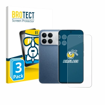 Face avant d’un emballage produit avec le logo de la marque BROTECT. À côté, l’appareil Xiaomi Poco F8 Ultra (Avant+Caméra) es