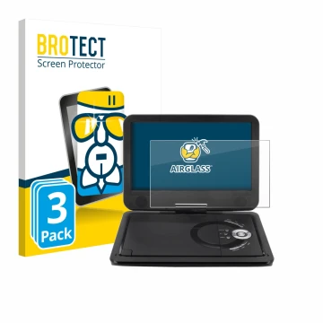 Face avant d’un emballage produit avec le logo de la marque BROTECT. À côté, l’appareil Soundmaster PDB1910SW DVD Player est r