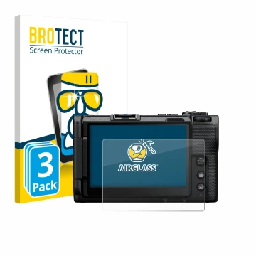 Face avant d’un emballage produit avec le logo de la marque BROTECT. À côté, l’appareil Nikon ZR 2025 est représenté avec la p