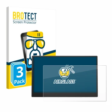 Face avant d’un emballage produit avec le logo de la marque BROTECT. À côté, l’appareil Azeyou PM1506S 15.6