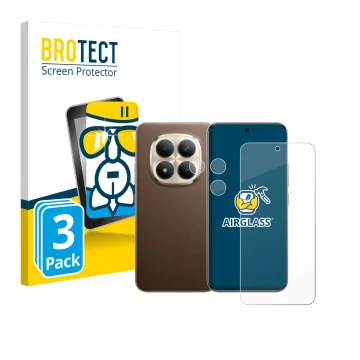 Face avant d’un emballage produit avec le logo de la marque BROTECT. À côté, l’appareil Xiaomi Redmi Note 15 Pro Plus 5G (Avan