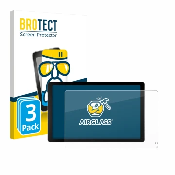 Face avant d’un emballage produit avec le logo de la marque BROTECT. À côté, l’appareil Laptok KB1001 10.1