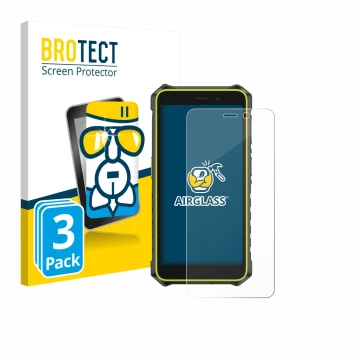Face avant d’un emballage produit avec le logo de la marque BROTECT. À côté, l’appareil Ulefone RugKing 2 Pro est représenté a