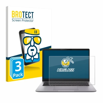 Face avant d’un emballage produit avec le logo de la marque BROTECT. À côté, l’appareil ASUS ExpertBook P3 G2 est représenté a