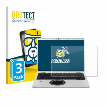 Face avant d’un emballage produit avec le logo de la marque BROTECT. À côté, l’appareil Panasonic CF-FV3 est représenté avec l