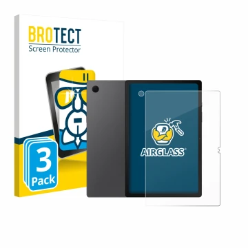Face avant d’un emballage produit avec le logo de la marque BROTECT. À côté, l’appareil Samsung Galaxy Tab A8 (Avant+Caméra) e