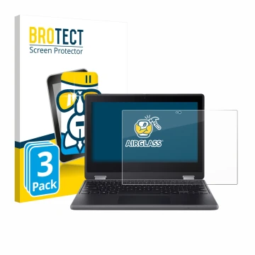 Face avant d’un emballage produit avec le logo de la marque BROTECT. À côté, l’appareil Acer Chromebook Spin 511 R757TN est re