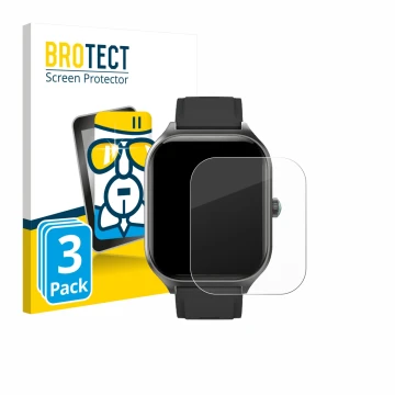 Face avant d’un emballage produit avec le logo de la marque BROTECT. À côté, l’appareil FORRLITE Smartwatch 2.01