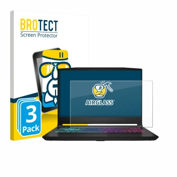 Face avant d’un emballage produit avec le logo de la marque BROTECT. À côté, l’appareil MSI Katana 15 HX B14 est représenté av