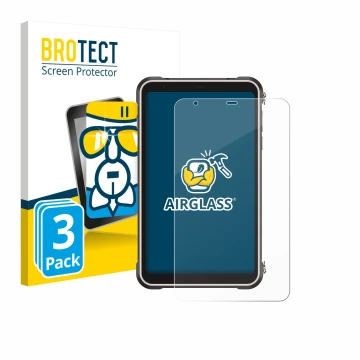 Face avant d’un emballage produit avec le logo de la marque BROTECT. À côté, l’appareil Ulefone RugKing Pad Pro est représenté