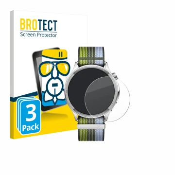 Face avant d’un emballage produit avec le logo de la marque BROTECT. À côté, l’appareil Oppo Watch S est représenté avec la pr