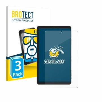 Face avant d’un emballage produit avec le logo de la marque BROTECT. À côté, l’appareil Chuwi AuPad Mini est représenté avec l