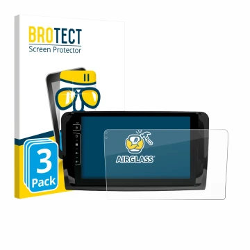 Face avant d’un emballage produit avec le logo de la marque BROTECT. À côté, l’appareil Dynavin D9-DF432 9