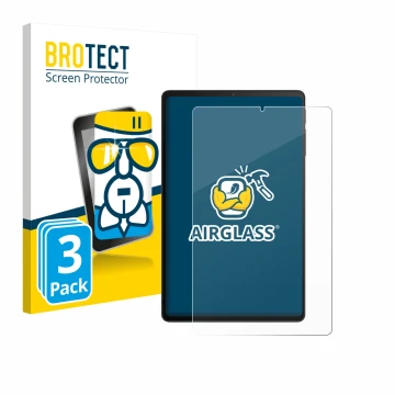 Face avant d’un emballage produit avec le logo de la marque BROTECT. À côté, l’appareil Xiaomi Black Shark Gaming Tablet est r