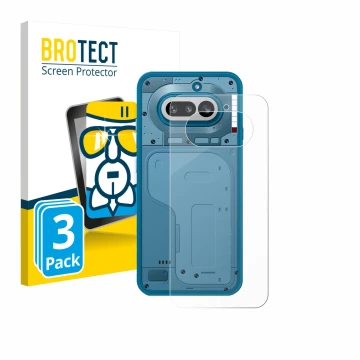 Face avant d’un emballage produit avec le logo de la marque BROTECT. À côté, l’appareil Nothing Phone (4a) (Arrière) est repré